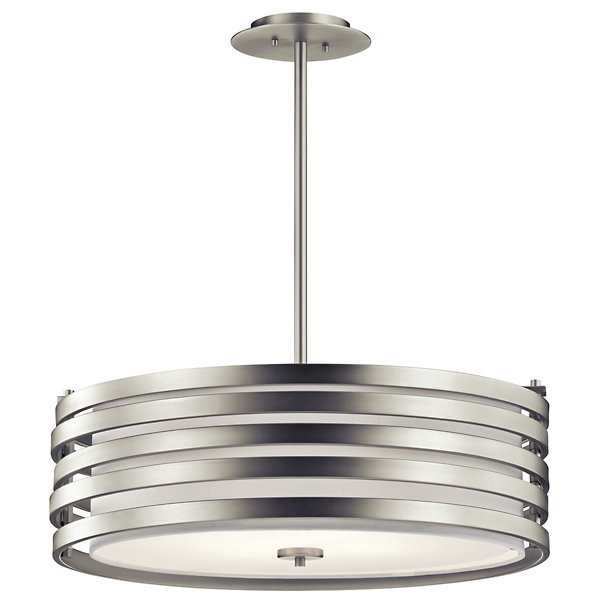 Roswell Large Drum Pendant By Kichler, Roswell Stainless Steel Effect Table Lamp