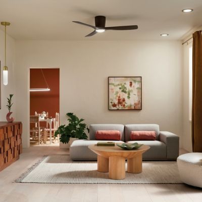 Shown in Satin Natural Bronze Fan Body with Walnut Blade finish, 54 inch size, in use