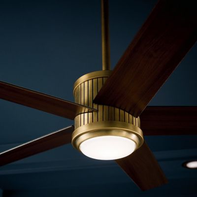 Shown in Natural Brass with Walnut Fan Body and Blade finish, 48 inch size, in use