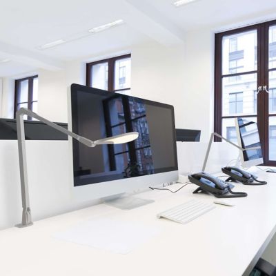 Shown in Matte White finish, One Piece Desk Clamp Base