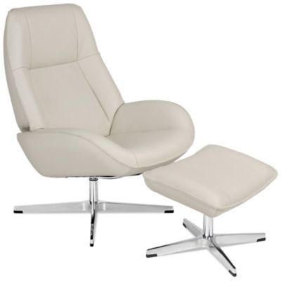 White leather recliner chair best sale with footstool