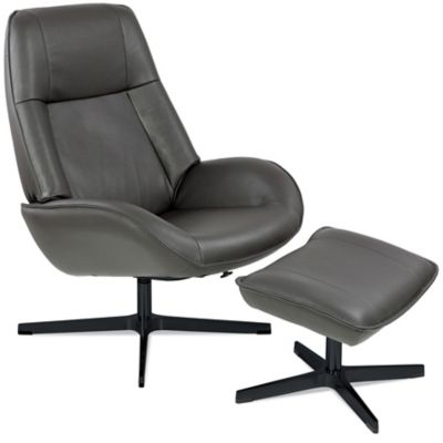 Kebe Palma Balder Black Leather Recliner Chair with Footrest