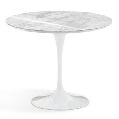 Shown in Carrara White-Grey Polished Coated Marble Top with White Base, 36 Inch