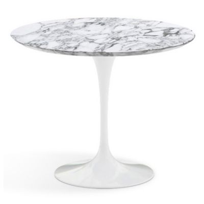 Shown in Arabescato White-Grey Satin Coated Marble Top with White Base, 36 Inch