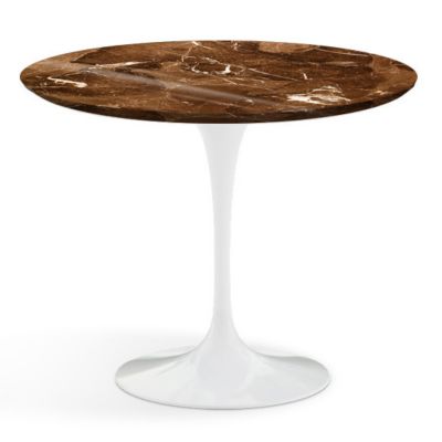 Shown in Espresso Brown Shiny Coated Marble Top with White Base, 36 Inch