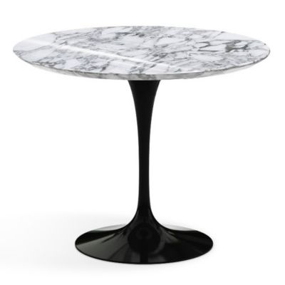 Shown in Arabescato White-Grey Shiny Coated Marble Top with Black Base, 36 Inch