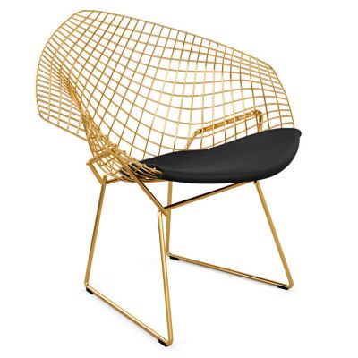 Diamond Lounge Chair with Seat Cushion in Gold