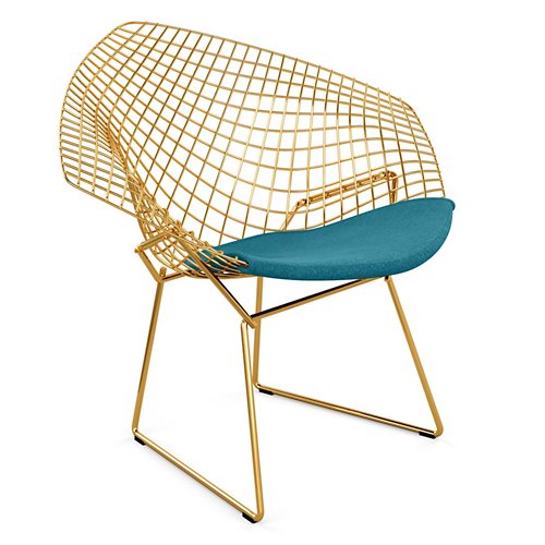 Diamond Lounge Chair with Seat Cushion in Gold