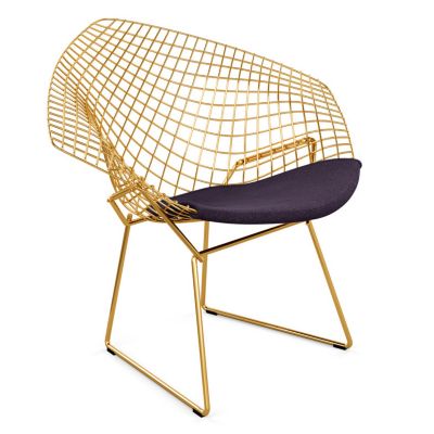 Diamond Lounge Chair with Seat Cushion in Gold