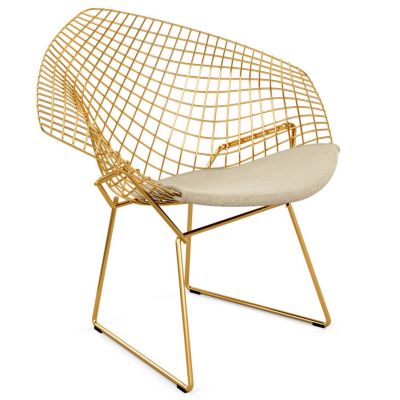 Diamond Lounge Chair with Seat Cushion in Gold