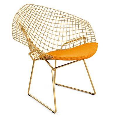 Diamond Lounge Chair with Seat Cushion in Gold
