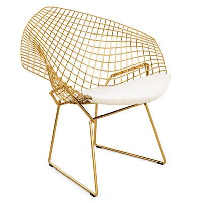 Diamond Lounge Chair with Seat Cushion in Gold