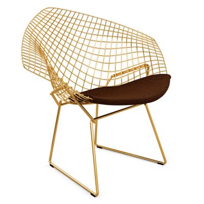 Diamond Lounge Chair with Seat Cushion in Gold
