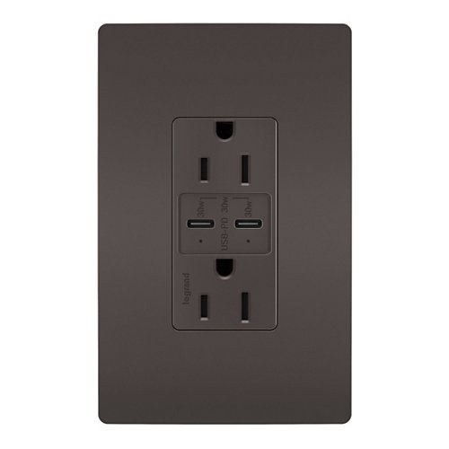 Radiant 15A Tamper Resistant Outlet with USB Type C Ports