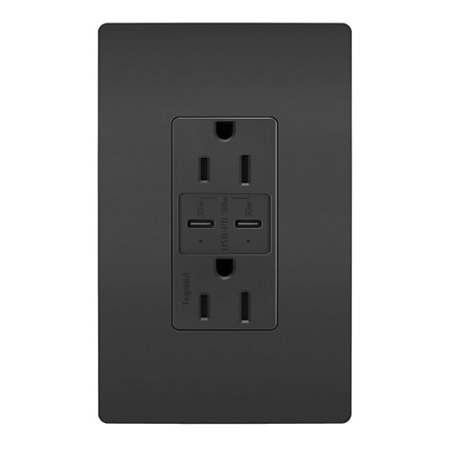 Radiant 15A Tamper Resistant Outlet with USB Type C Ports