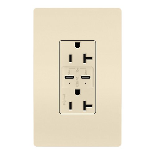 Radiant 20A Tamper Resistant Outlet with USB Type C Ports