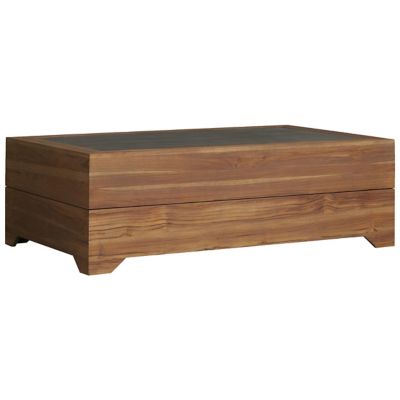 Teak Outdoor Cocktail Table with Faux Concrete Inset