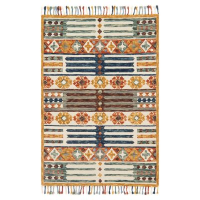 Zharah Banded & Tasseled Wool Area Rug