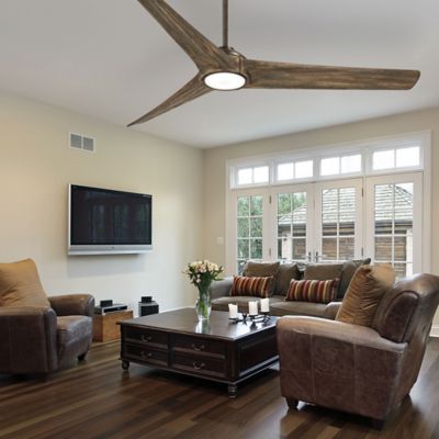 Shown in Aged Boardwalk Fan Blade Finish, lit