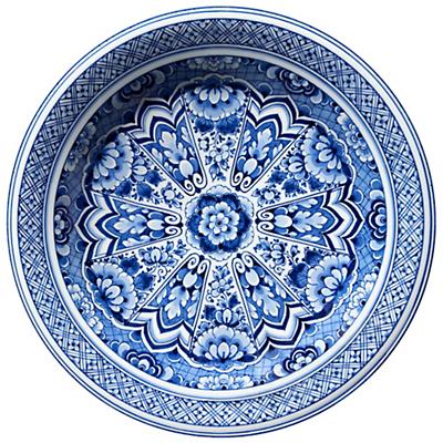 Delft Blue Plate Round Area Rug