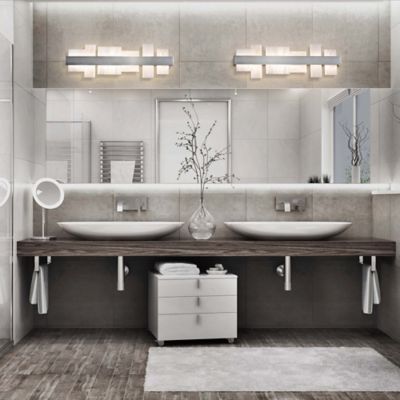 Shown in Brushed Nickel finish, in use, lit