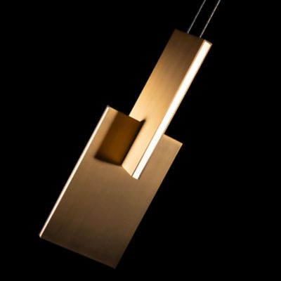 Shown in Aged Brass finish, Detail view, Small size, lit