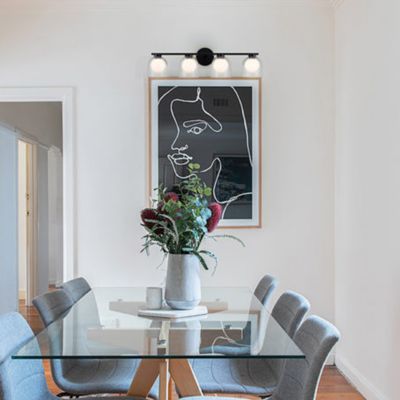 Shown in Black finish, 4 Light, in use, lit