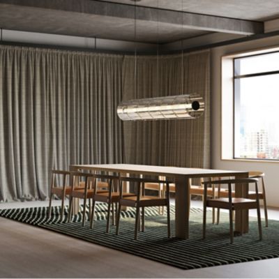 Shown in Carbon finish, Horizontal mount, 11.75 Inch size, 6 Light option, in use, unlit