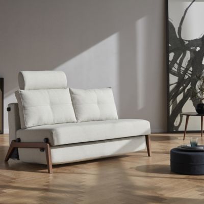 Shown in Mixed Dance Natural fabric color, Dark Stained Wood leg finish, in use
