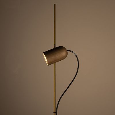 Shown in Walnut Wood with Brass finish, in use, lit