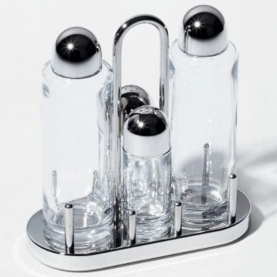 Salt and Pepper shakers, Oil and Vinegar Dispenser Set with Stainless Steel  Holder (Salt & Pepper + Oil & Vinegar)