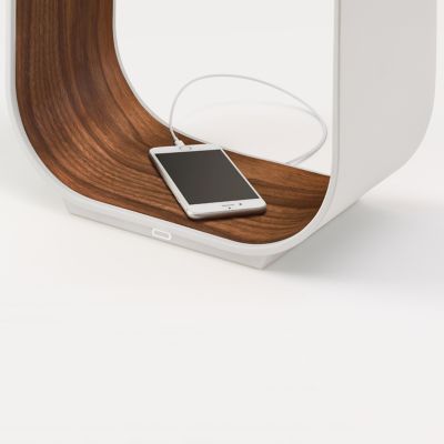 Shown in White with Walnut Veneer, Detail view