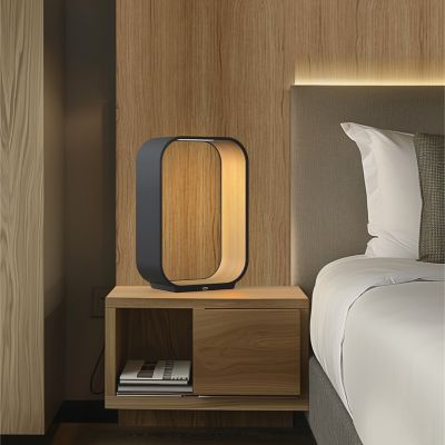 Shown in Graphite with White Oak Veneer, Small size, in use