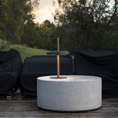 Shown in Oak finish, Forest Green Shade color, in use, lit