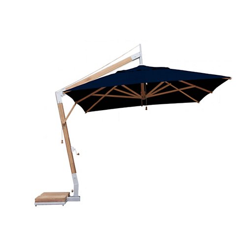 Square Levante Side Wind Bamboo Cantilever Umbrella With Base, 10 Ft.