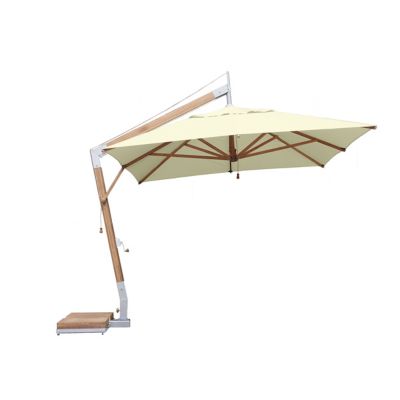 Square Levante Side Wind Bamboo Cantilever Umbrella With Base, 10 Ft.