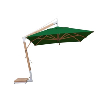 Square Levante Side Wind Bamboo Cantilever Umbrella With Base, 11 Ft.