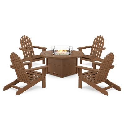 Classic Adirondack Outdoor 5 Piece Set with Fire Pit Table