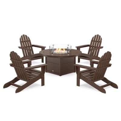 Classic Adirondack Outdoor 5 Piece Set with Fire Pit Table