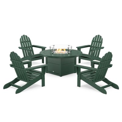Classic Adirondack Outdoor 5 Piece Set with Fire Pit Table