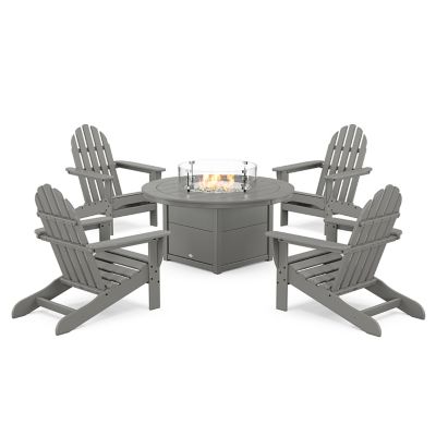 Classic Adirondack Outdoor 5 Piece Set with Fire Pit Table