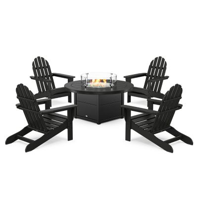 Classic Adirondack Outdoor 5 Piece Set with Fire Pit Table