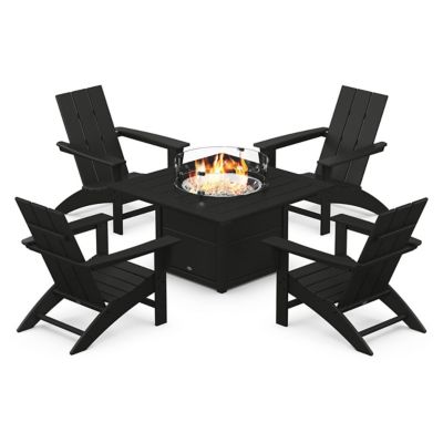 Modern 5-Piece Adirondack Outdoor Chair Set with Fire Pit Table
