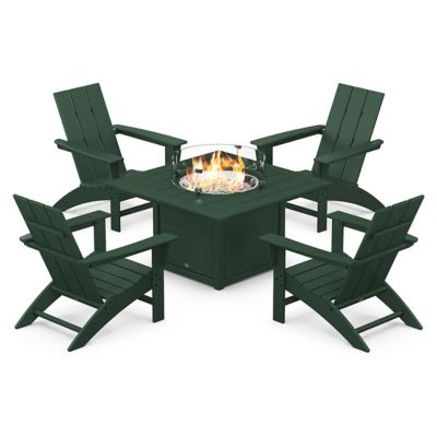 Modern 5-Piece Adirondack Outdoor Chair Set with Fire Pit Table