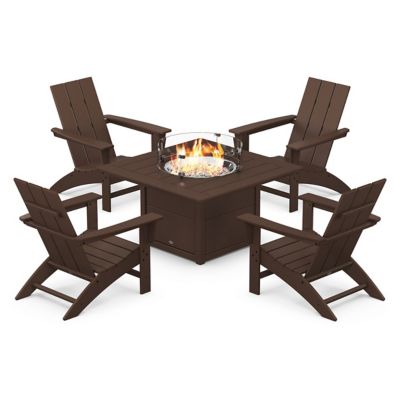 Modern 5-Piece Adirondack Outdoor Chair Set with Fire Pit Table