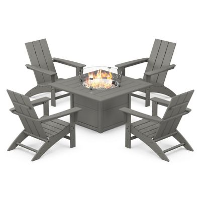 Modern 5-Piece Adirondack Outdoor Chair Set with Fire Pit Table