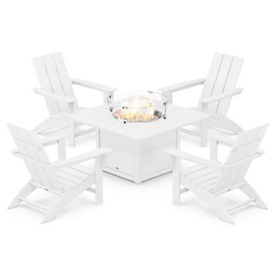 Modern 5-Piece Adirondack Outdoor Chair Set with Fire Pit Table