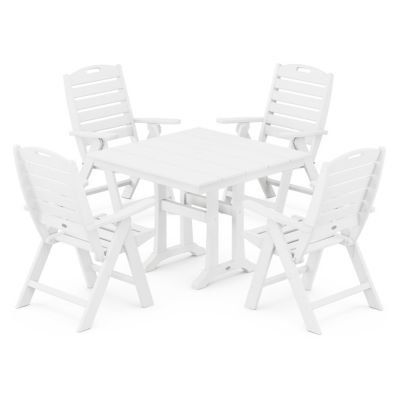 Nautical Folding Highback Chair 5-Piece Farmhouse Trestle Dining Set