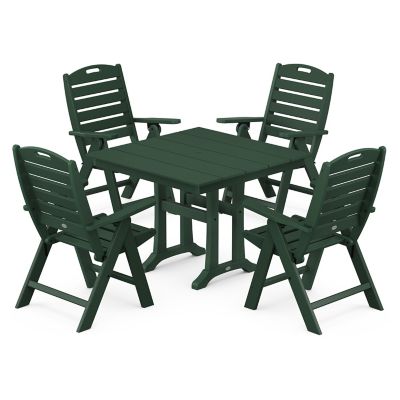 Nautical Folding Highback Chair 5-Piece Farmhouse Trestle Dining Set