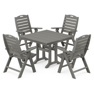Nautical Folding Highback Chair 5-Piece Farmhouse Trestle Dining Set